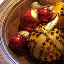 Bowl Filled With Chrismas Baubles And Pomanders