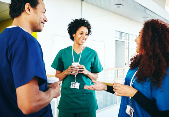Healthcare workers talking
